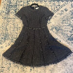 Eliza J Navy, White, Silver Tweed Dress